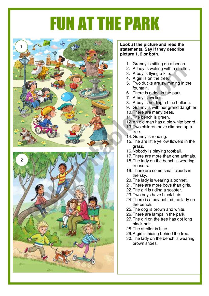 Picture description - Fun at the park - ESL worksheet by s.lefevre