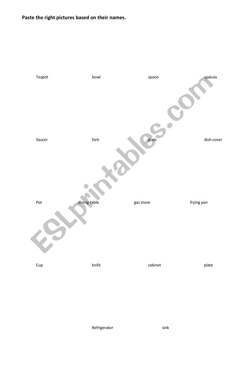 Things in Kitchen worksheet