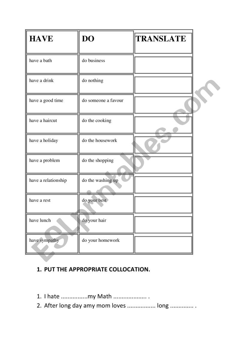collocation - have and do - part 1 collocation - have and do - part 1
