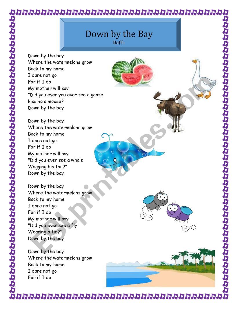 Down by the Bay Song and Rhyming Activity