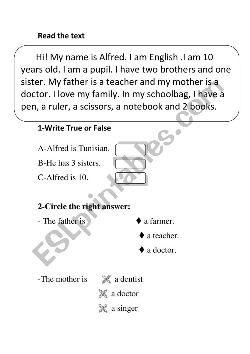 6 th form test worksheet