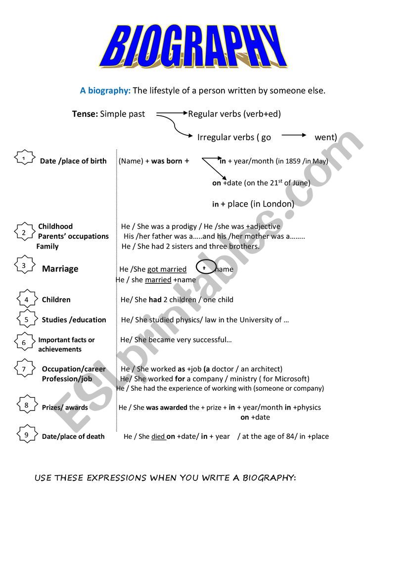  biography methodology worksheet