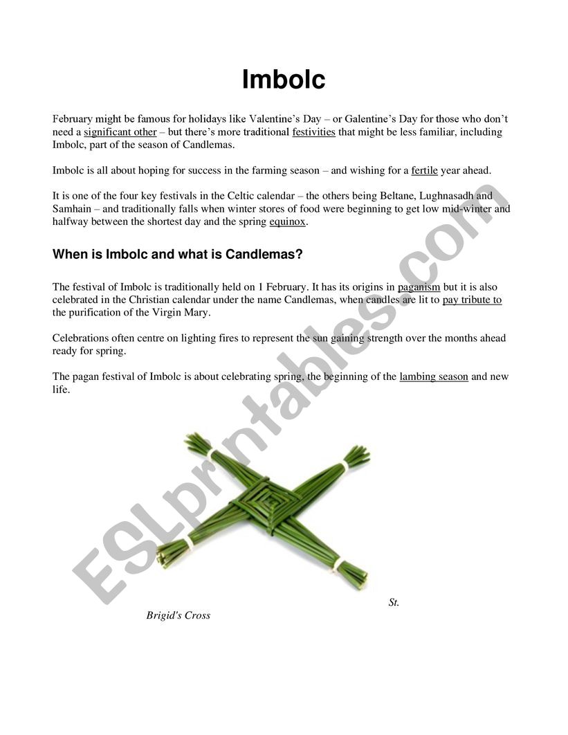 Imbolc worksheet