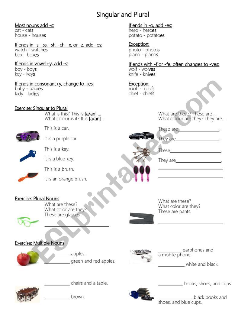 Singular and Plural Class Handout
