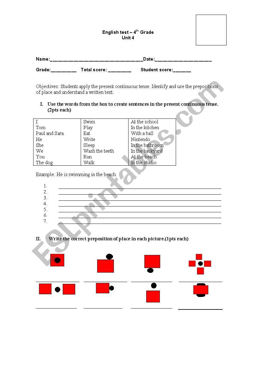 English Test worksheet