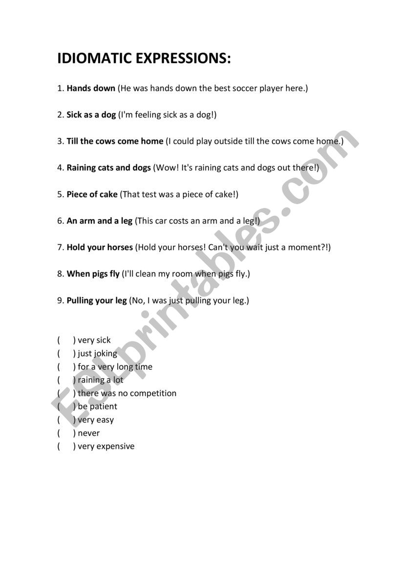 Idiomatic Expressions worksheet