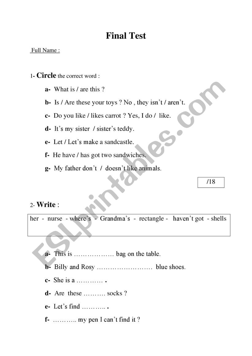 family and friends 1 final test 