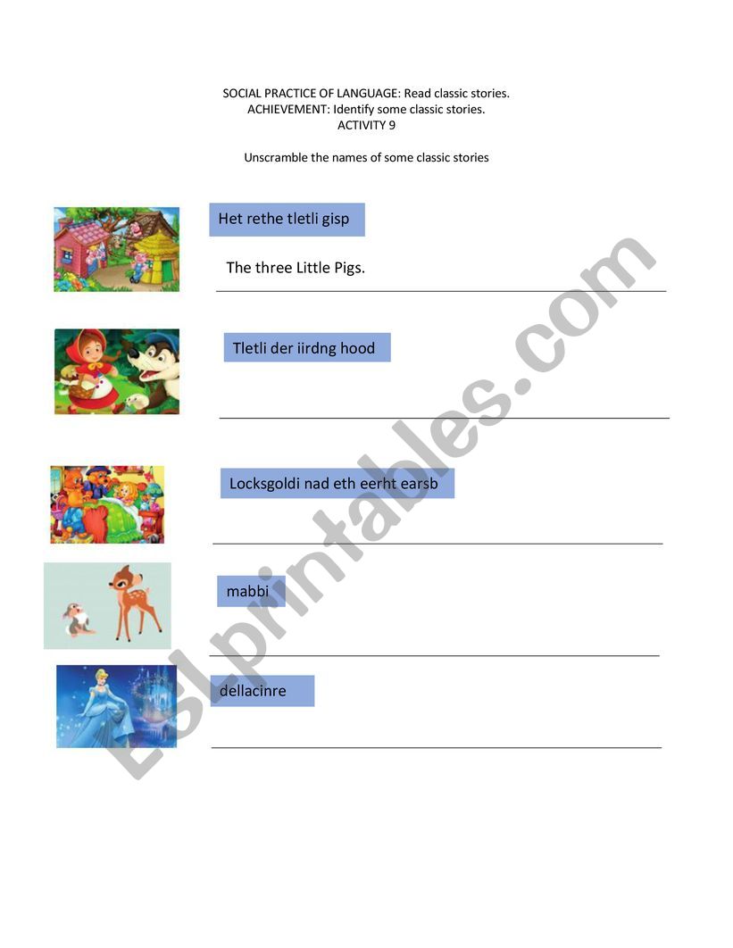 Classic tales worksheet