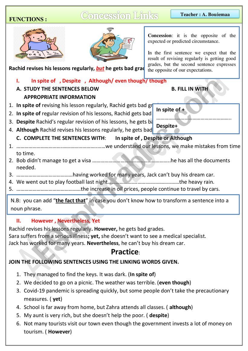 Concession Links worksheet