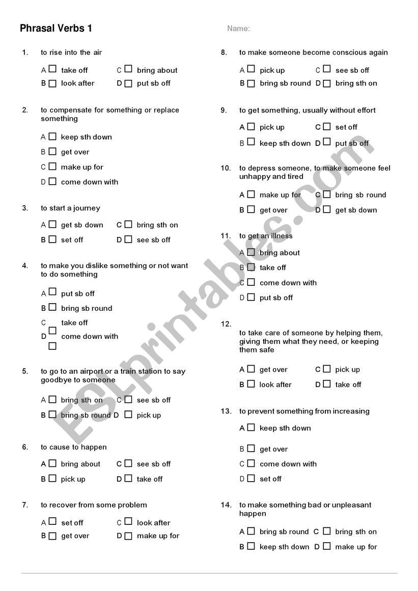 Phrasal Verbs Quiz 1 worksheet