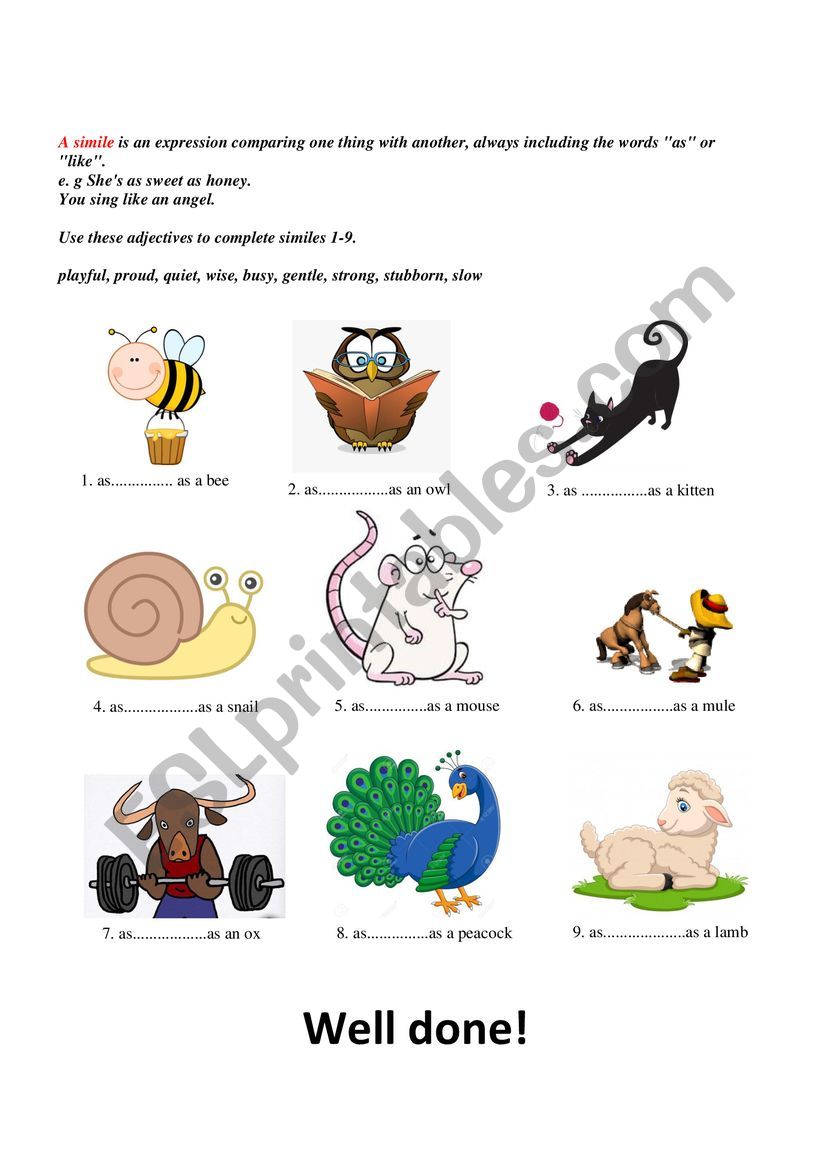 Similes worksheet