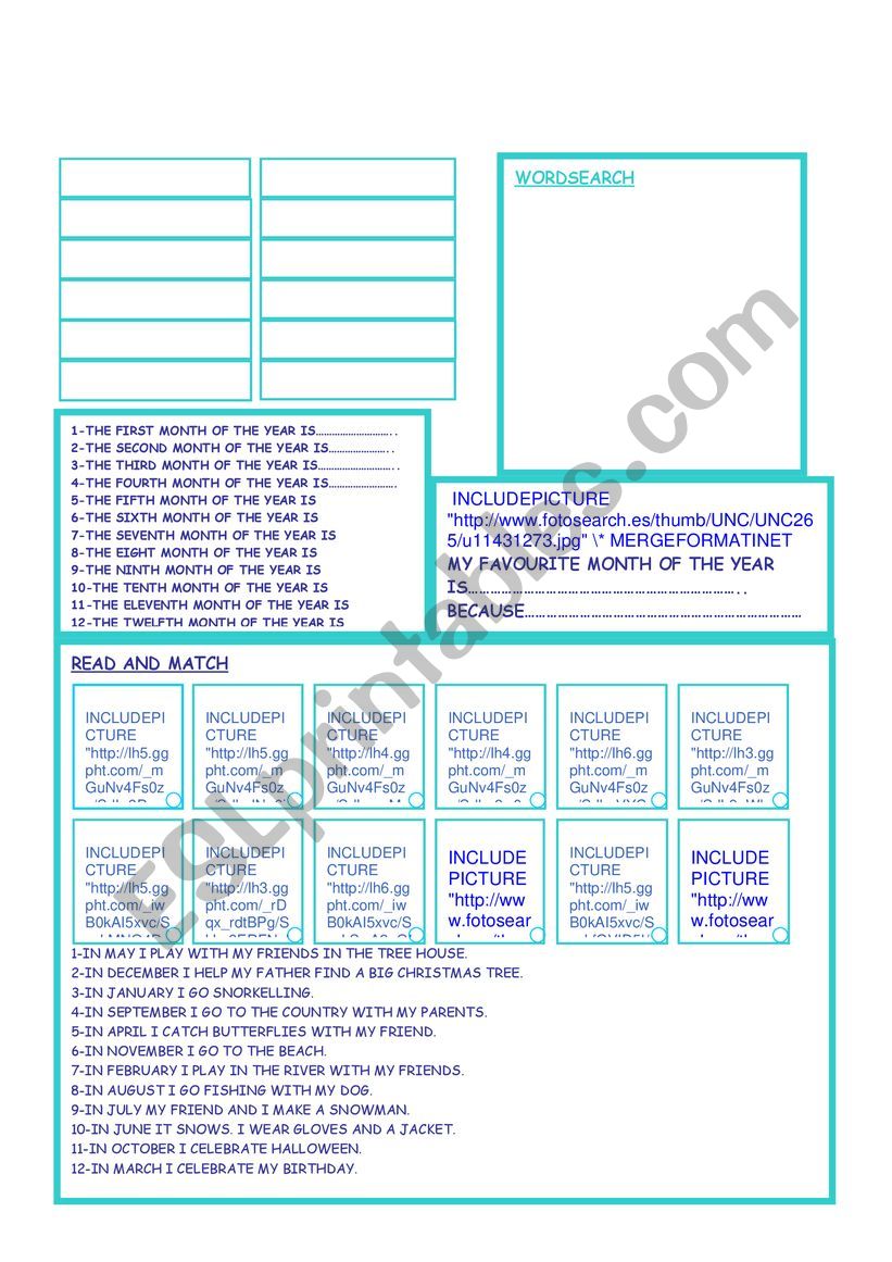 Months worksheet