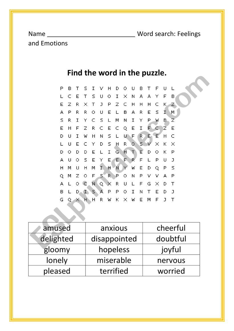 Feelings and Emotions worksheet