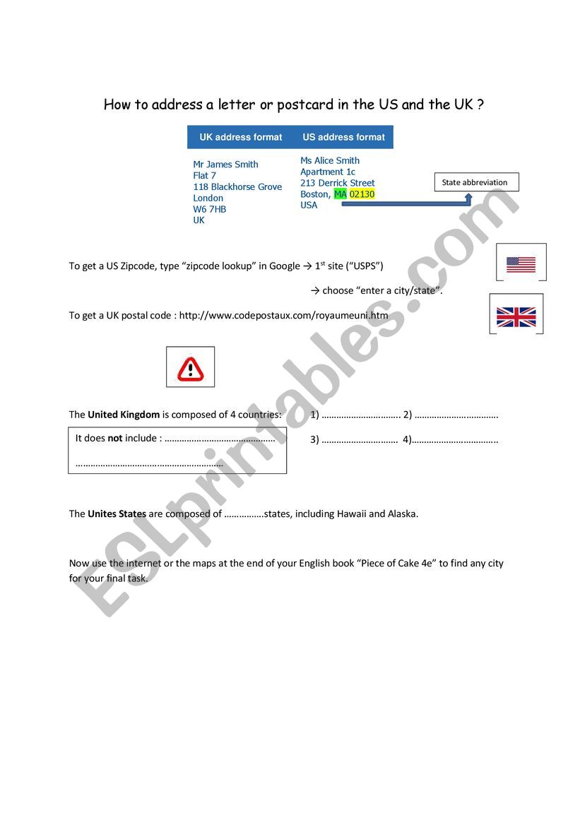 How to address a letter worksheet