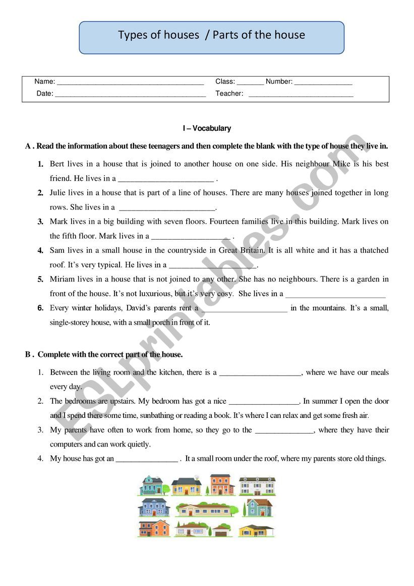 Types of houses  worksheet