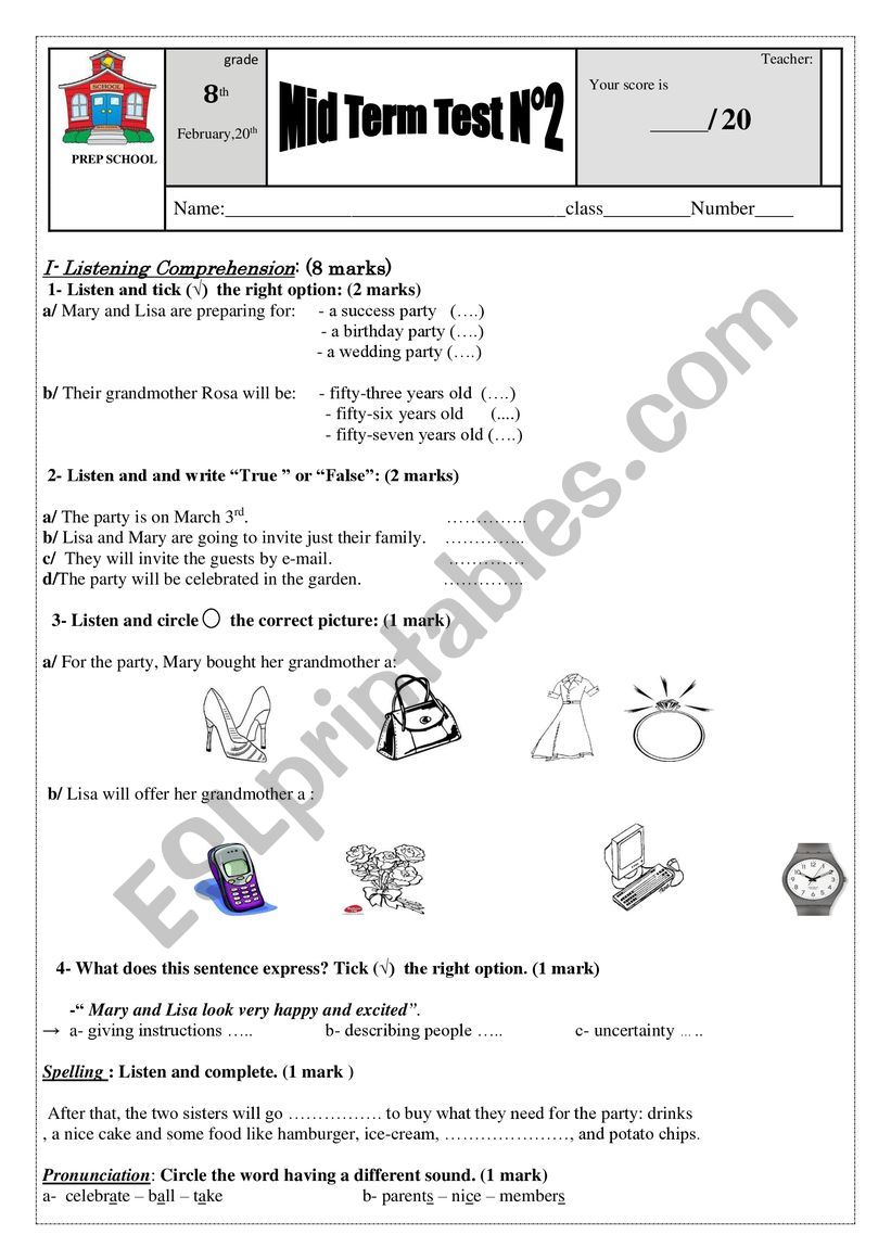 mid term test n2 for 8th forms