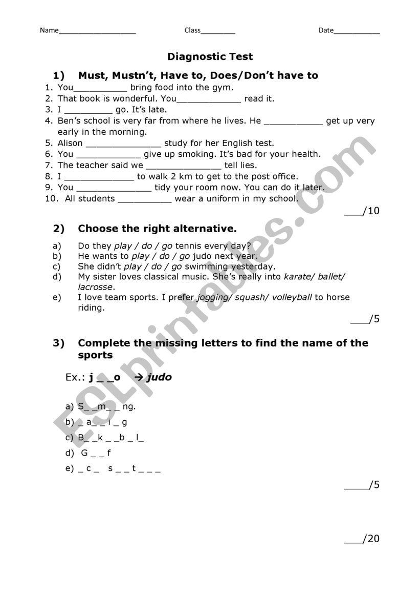 A Review test about modals and sports vocabulary