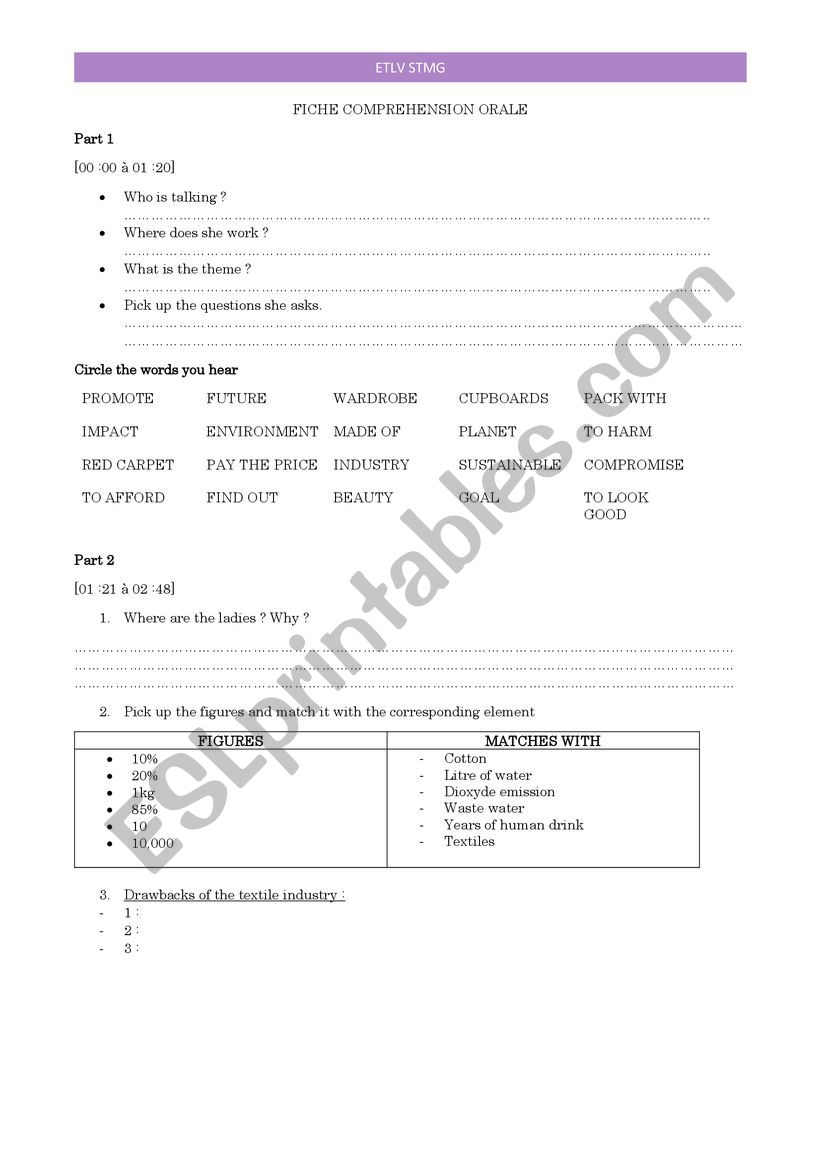 sustainable fashion CO worksheet