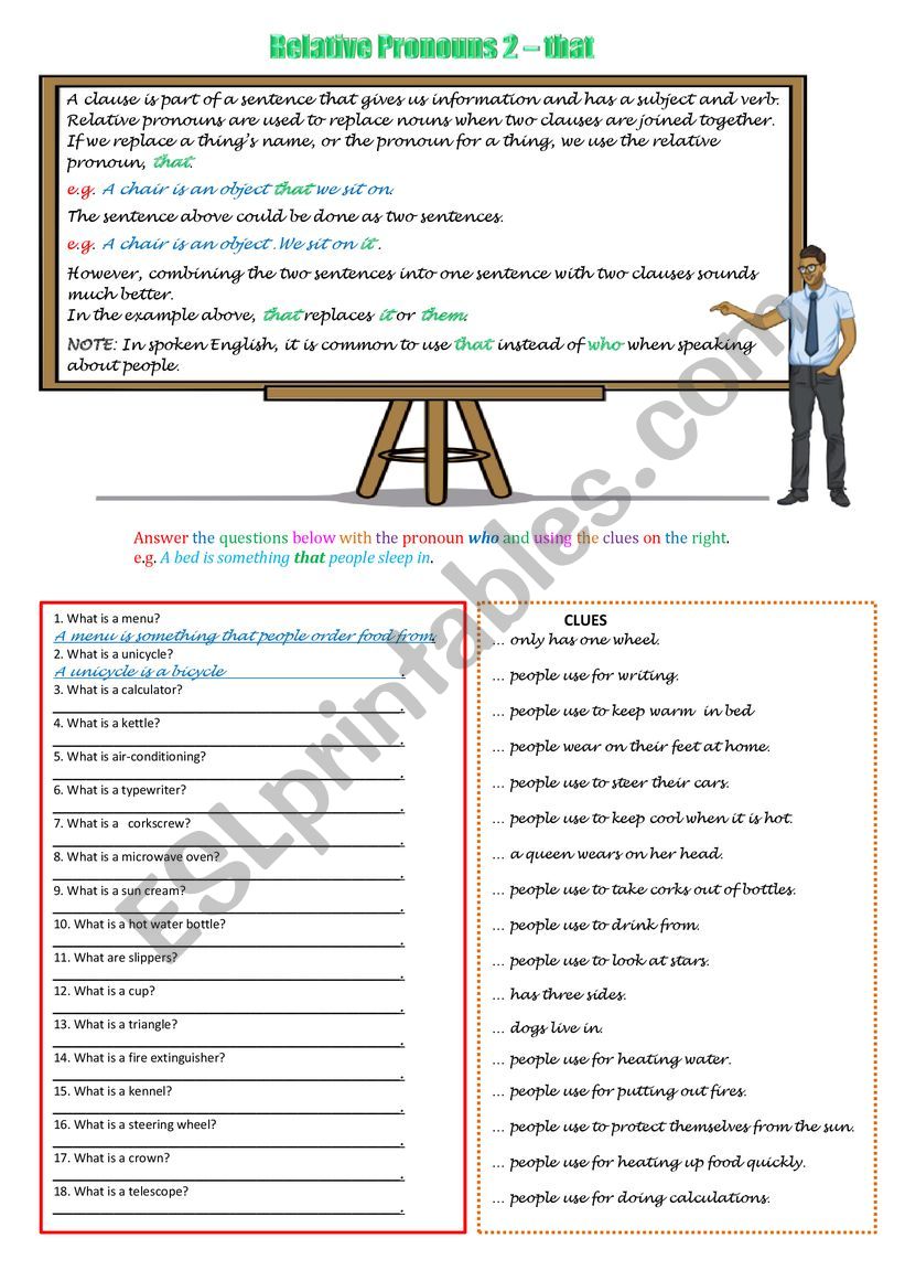 That - Relative Pronouns 2 worksheet