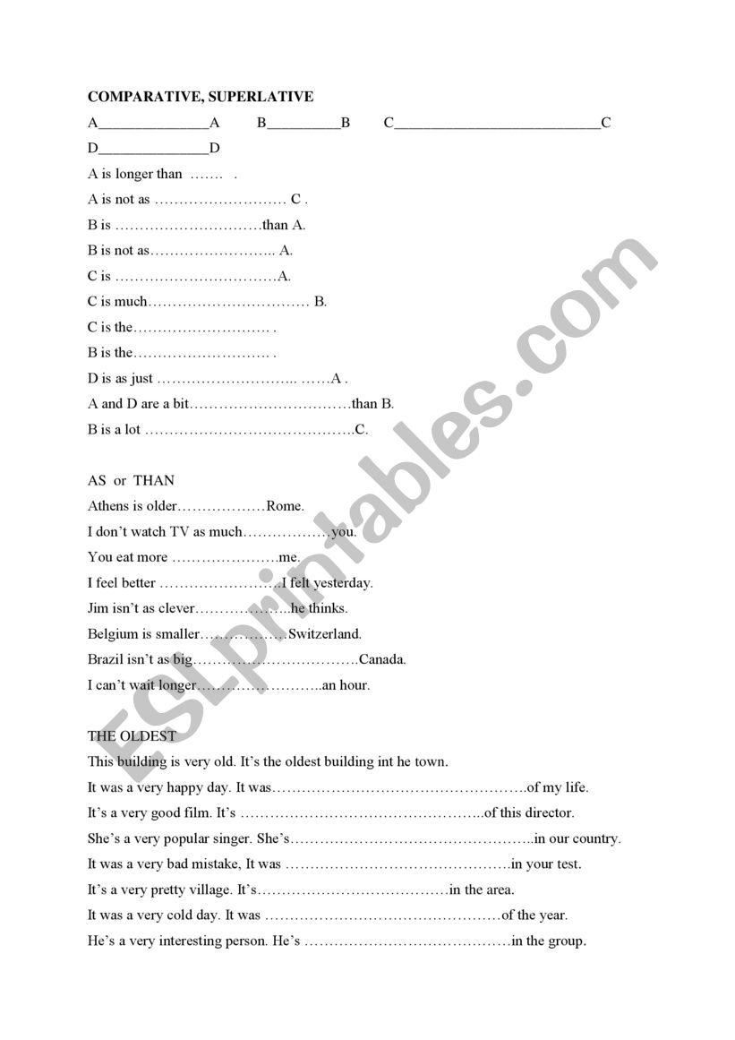 Comparative, superlative worksheet