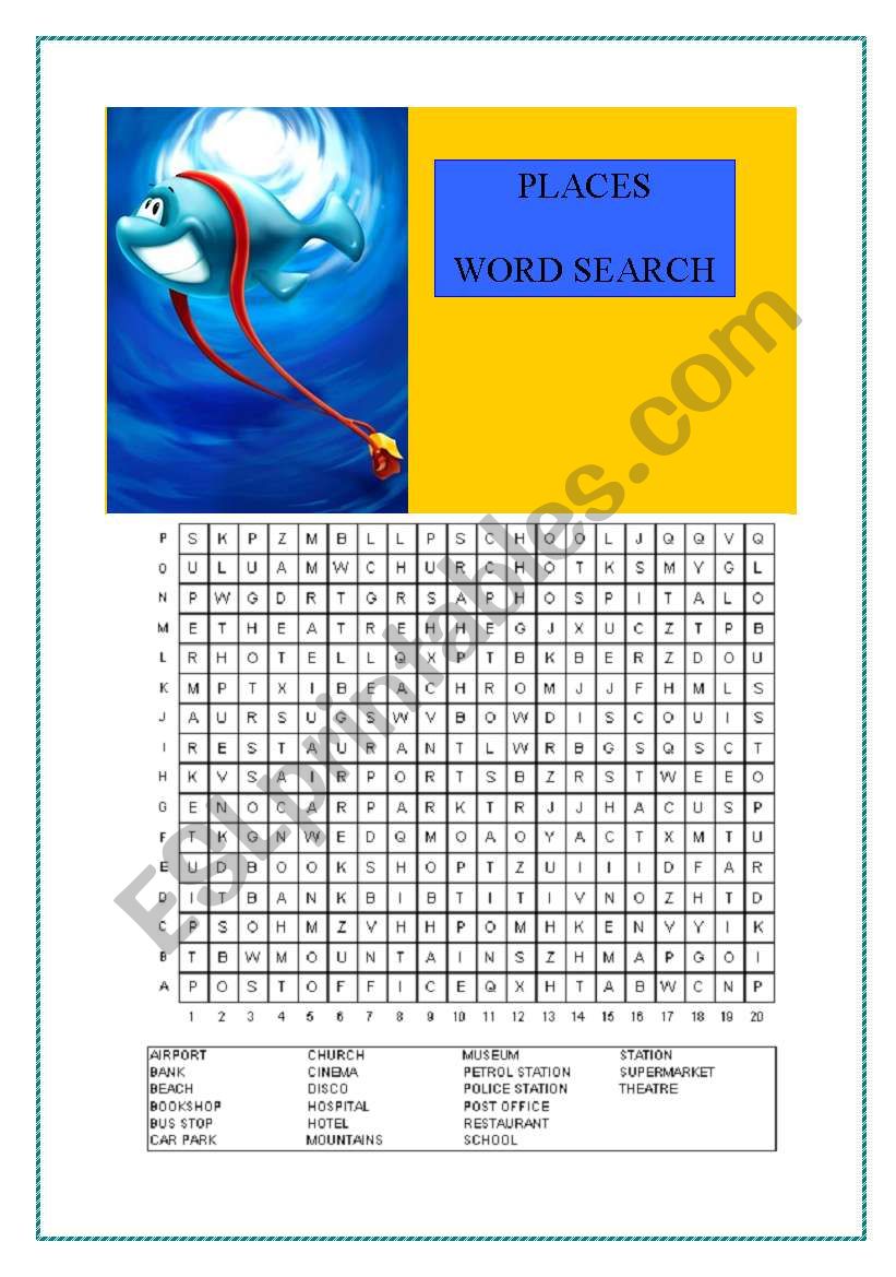 PLACES - WORD SEARCH worksheet