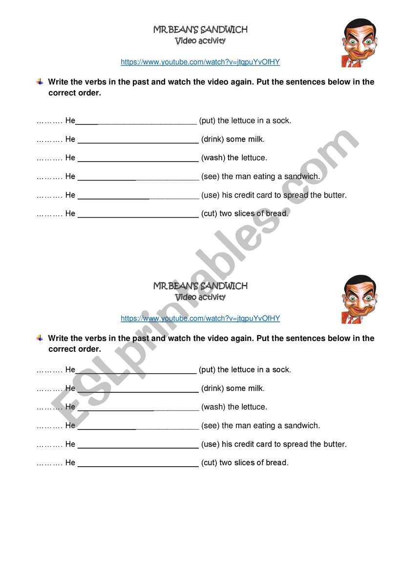 Mr bean worksheet