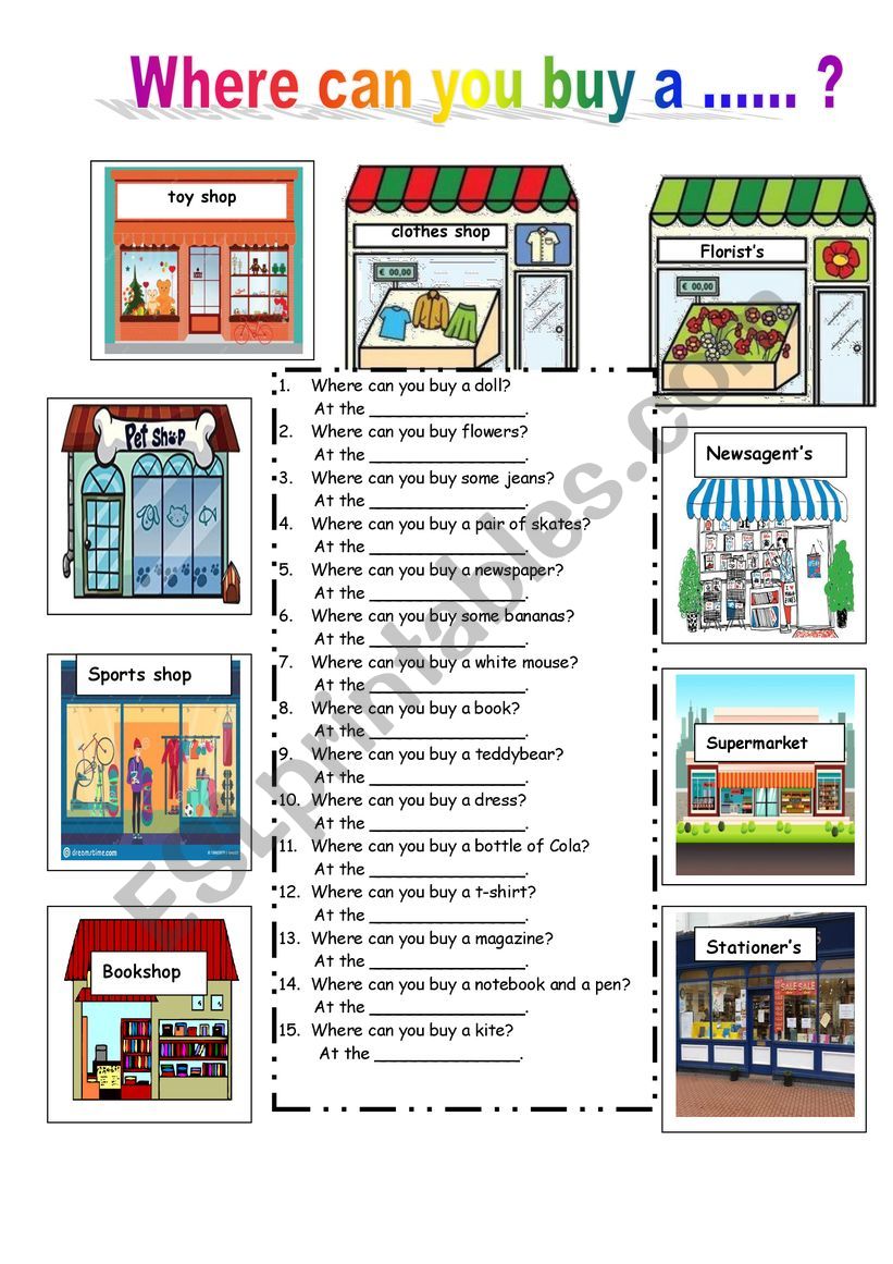 Shops worksheet
