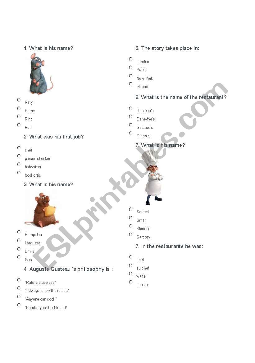 Ratatouille - worksheet worksheet