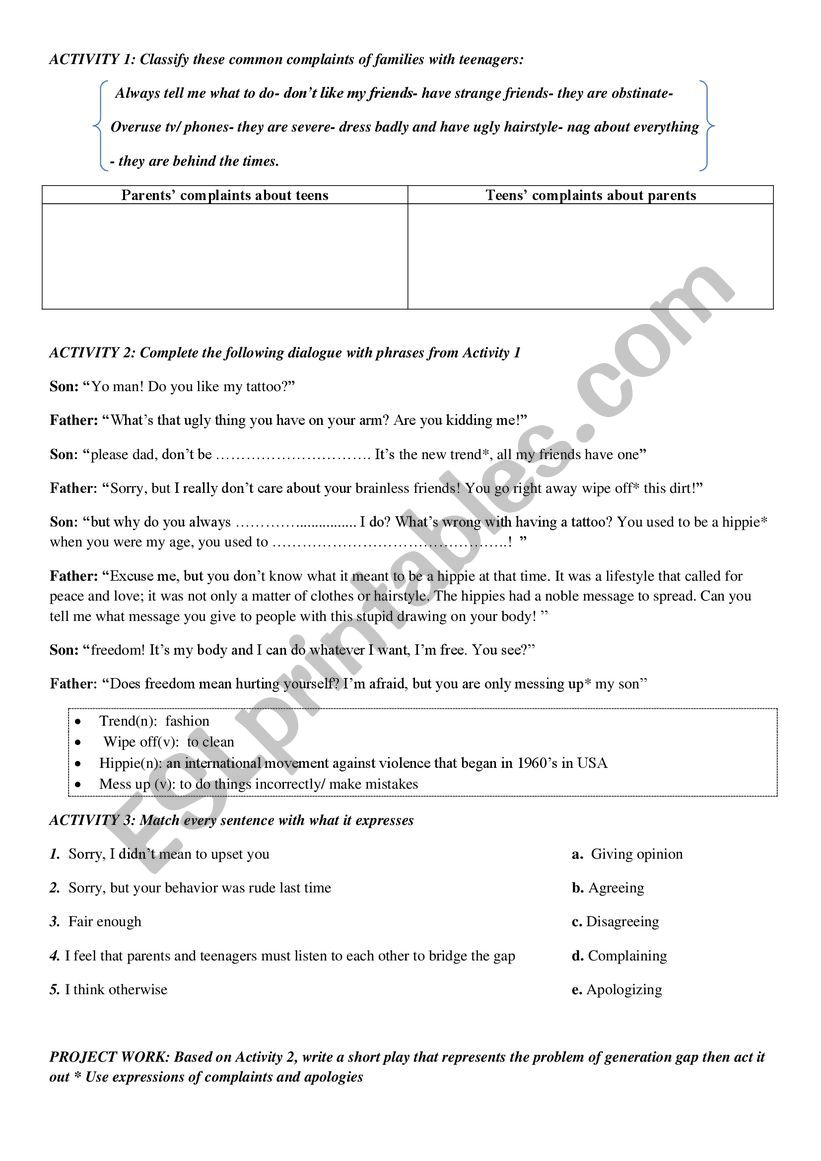 Complaints worksheet