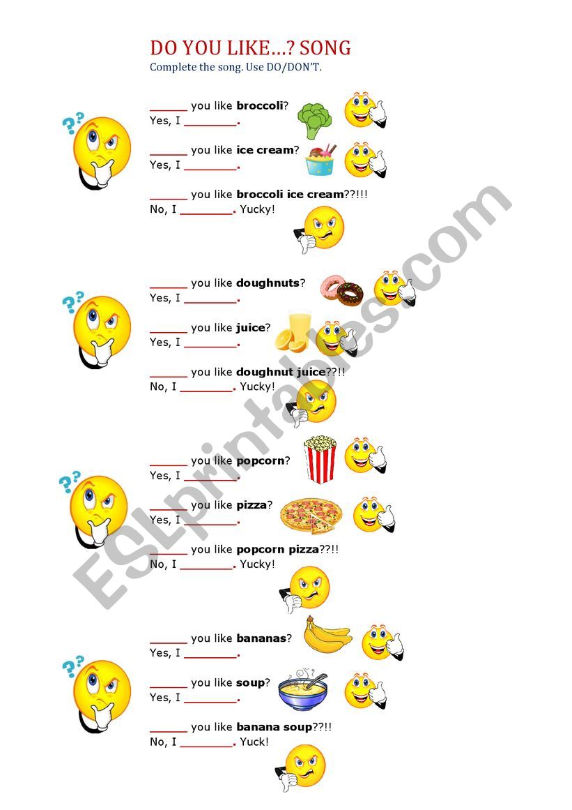 Do you like...? - SONG worksheet