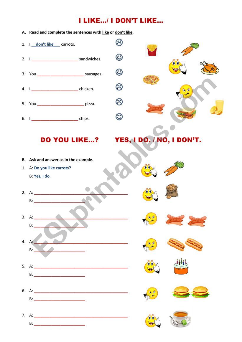 I LIKE.. / I DONT LIKE... worksheet