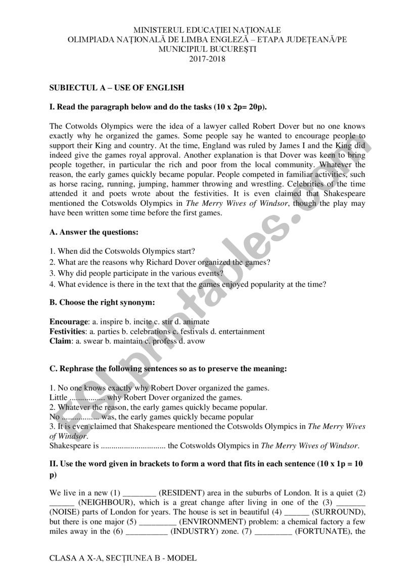 test  paper worksheet