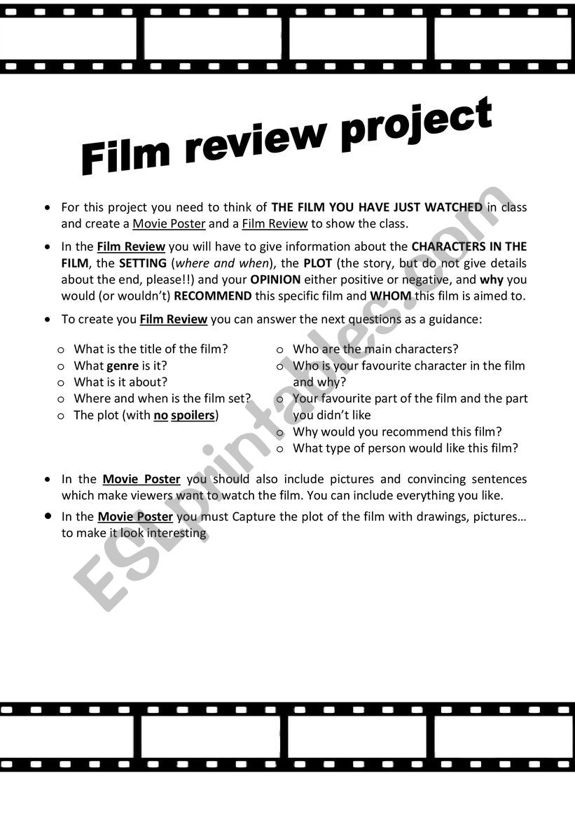 Film Review Project worksheet