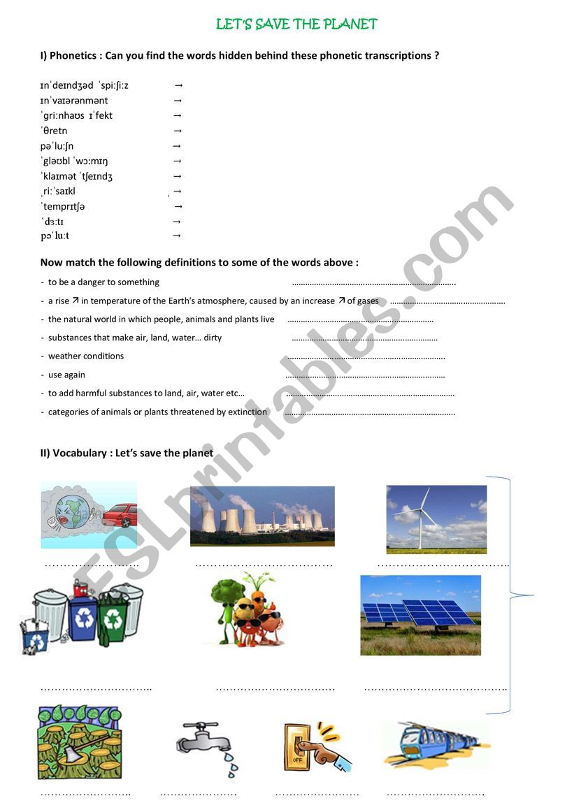 LetÃ¯Â¿Â½s Save The Planet  worksheet