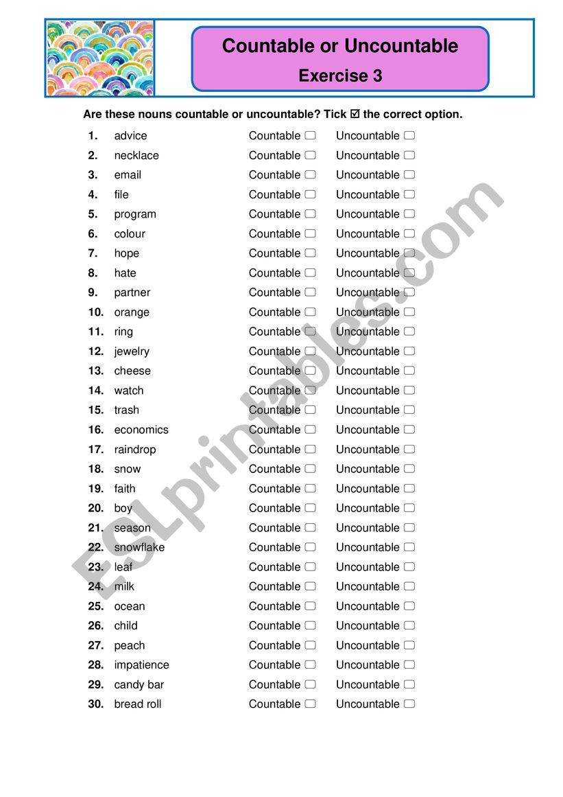 Countable or Uncountable Exercise 3