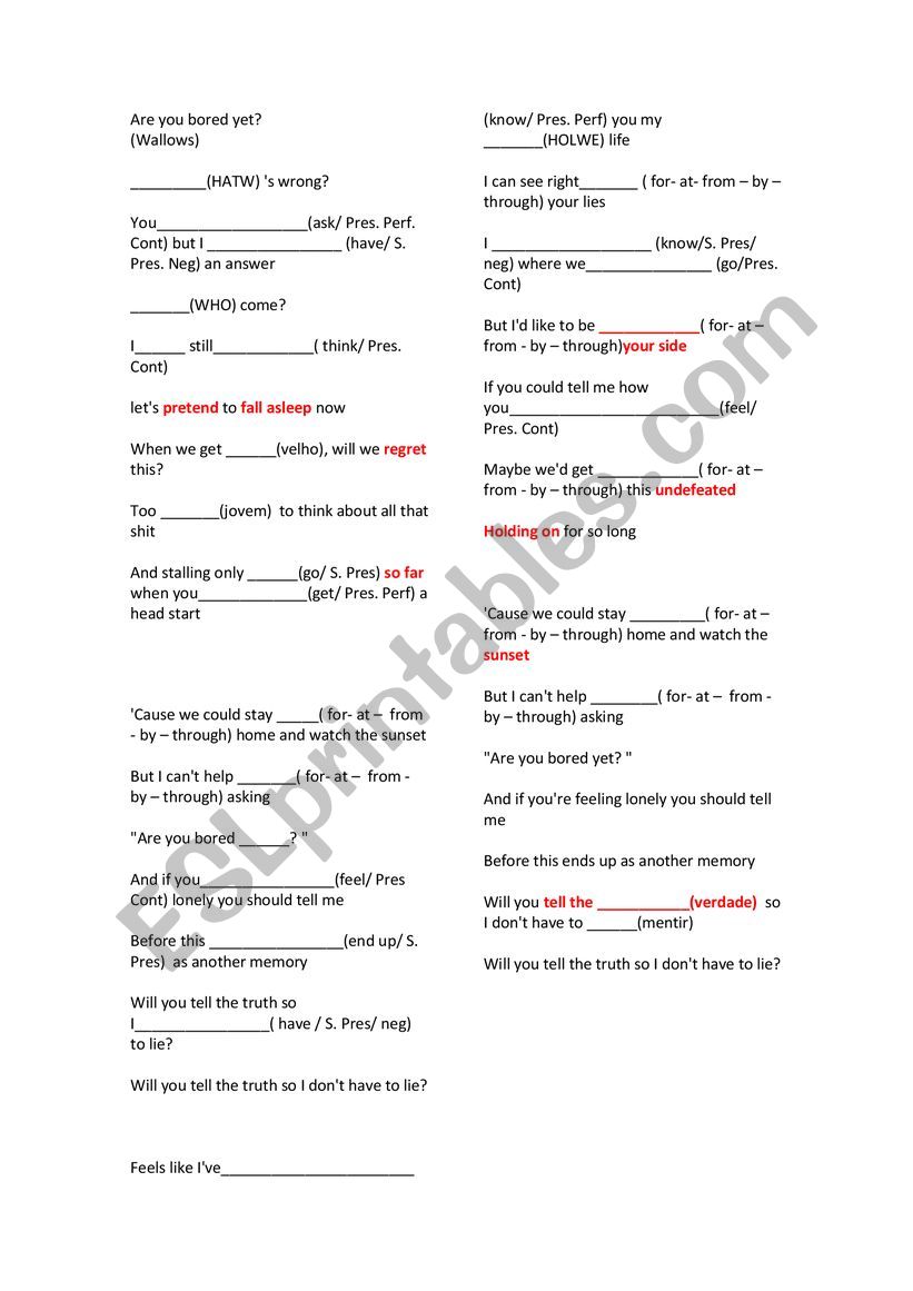 Are you bored yet? Fill in the gaps. Are you bored yet? Fill in the gaps.