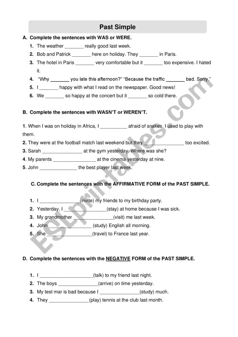 simple past worksheet