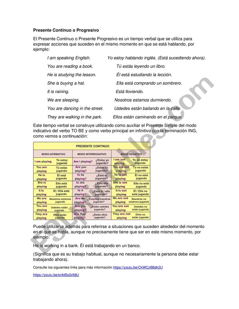 present progressive worksheet