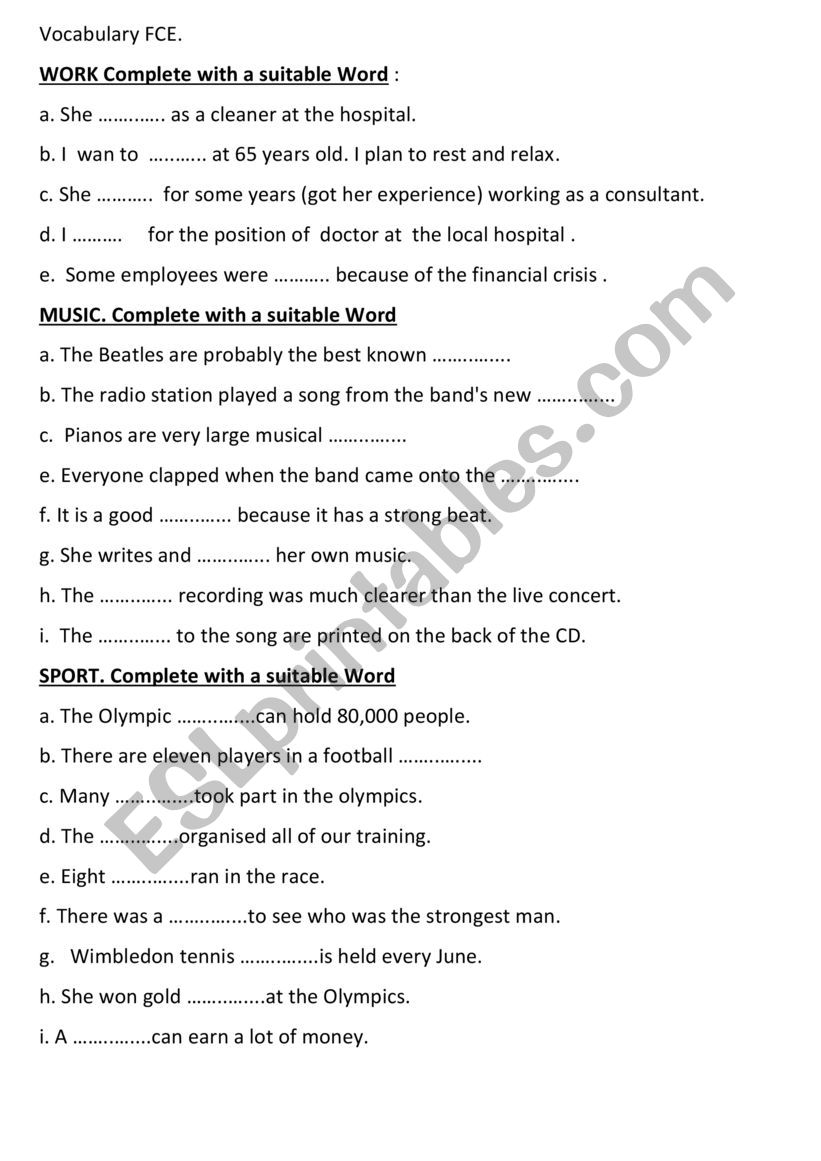 TEST YOUR VOCABULARY FOR FIRST