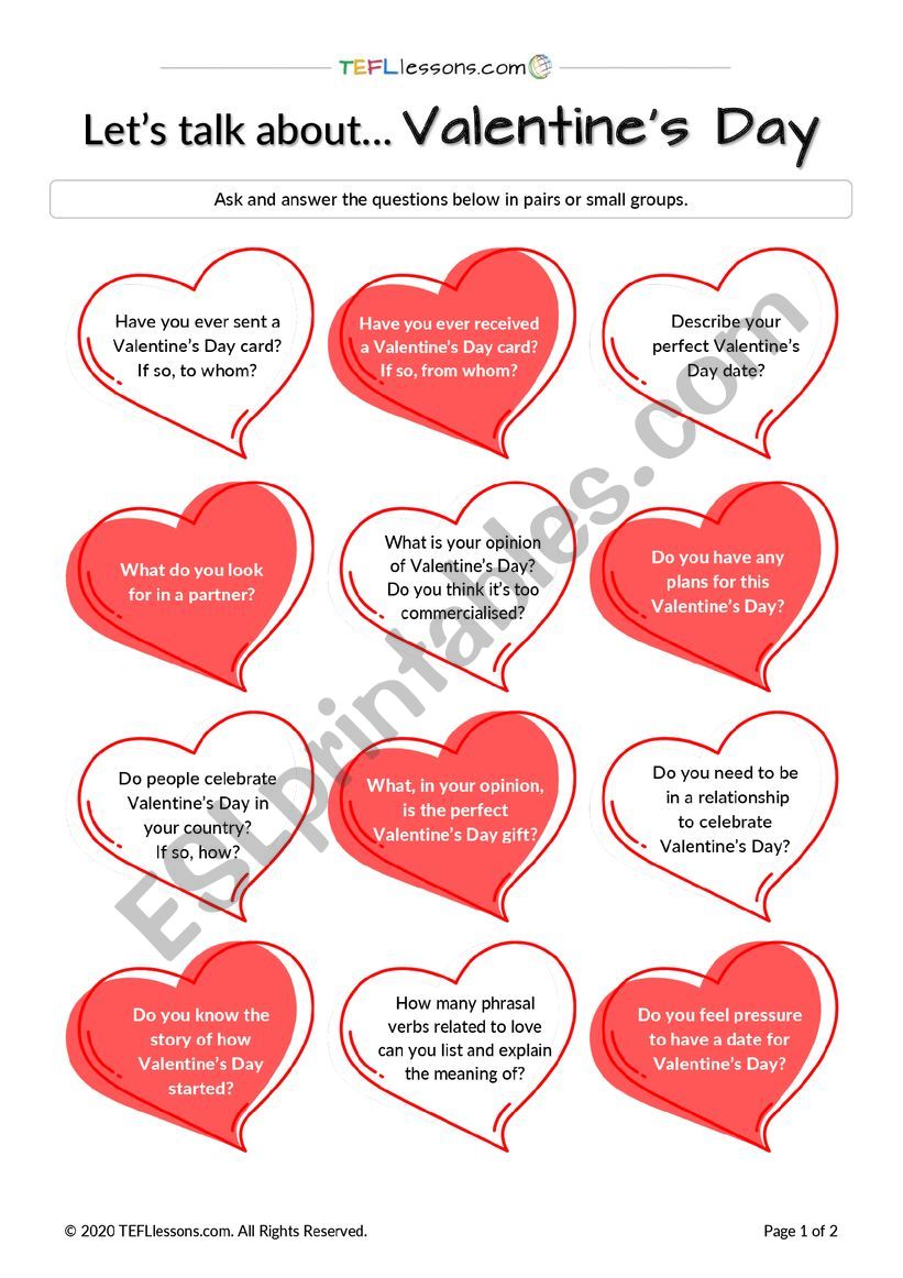 Valentines Speaking Task worksheet