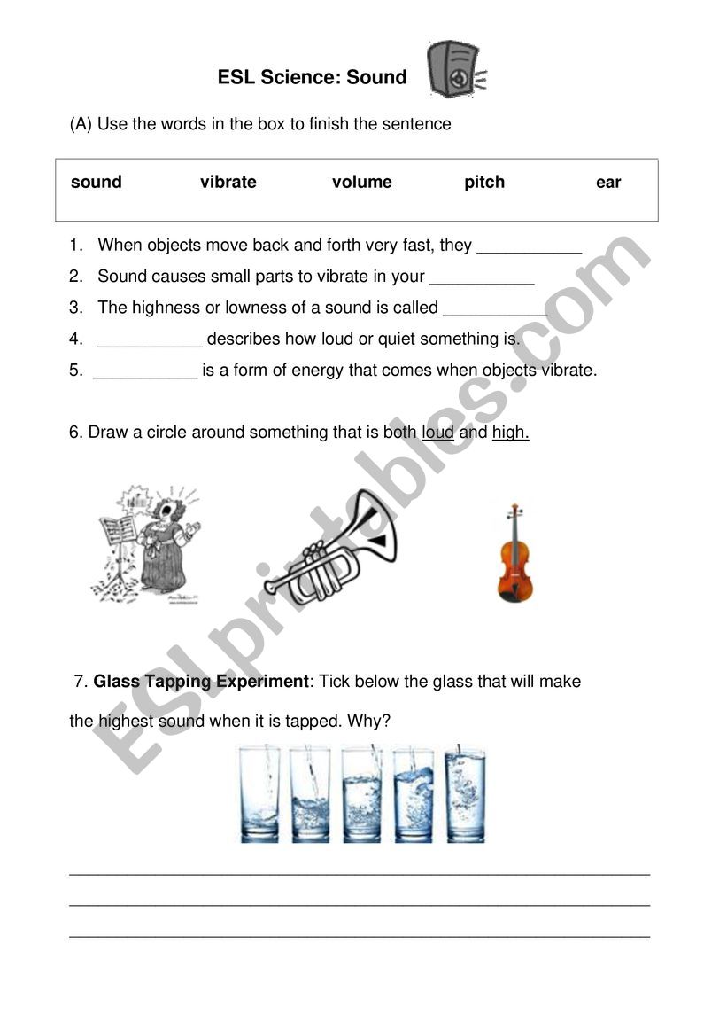 ESL Science: Sound worksheet