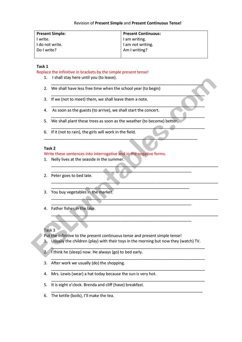 revision of present simple and present continuous tense