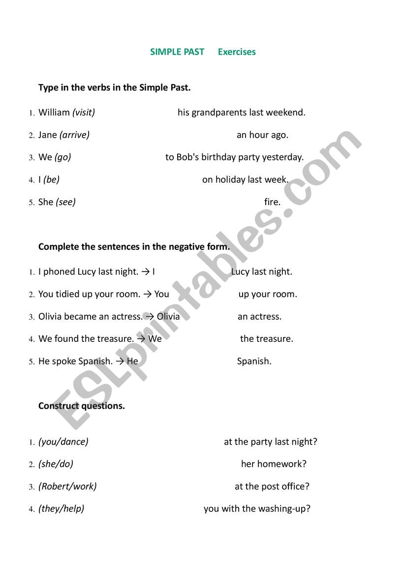 SIMPLE PAST EXERCISES worksheet