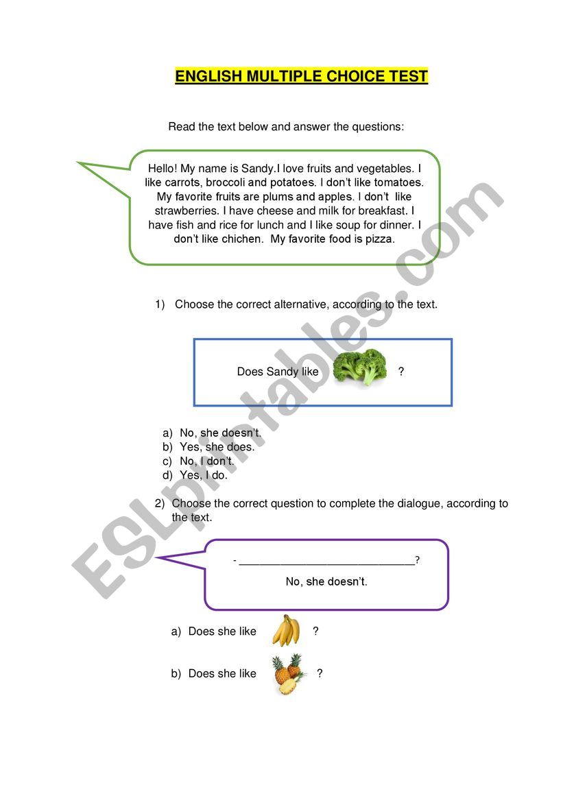 Multiple Choice Test worksheet