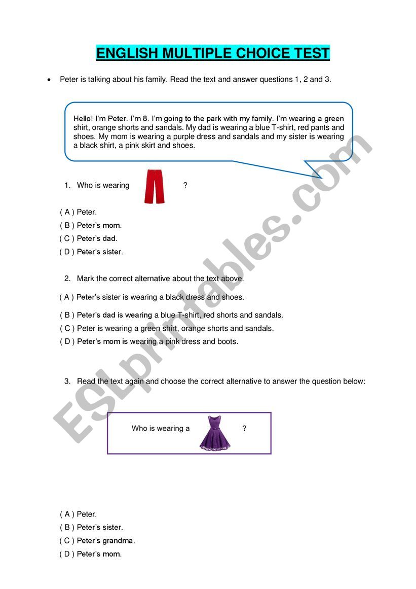 Multiple Choice Test worksheet