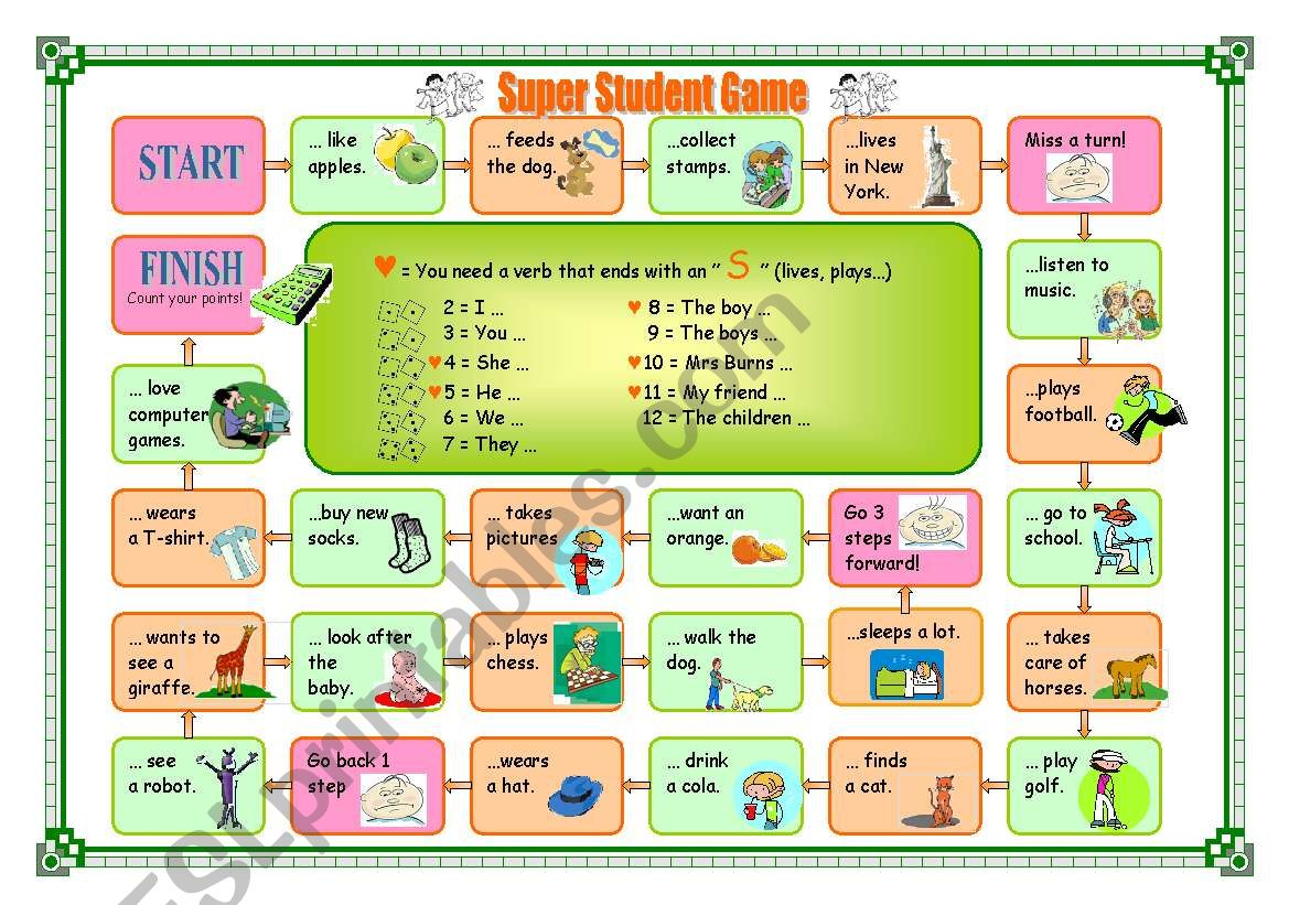 Present simple tense boardgame Part 1/2