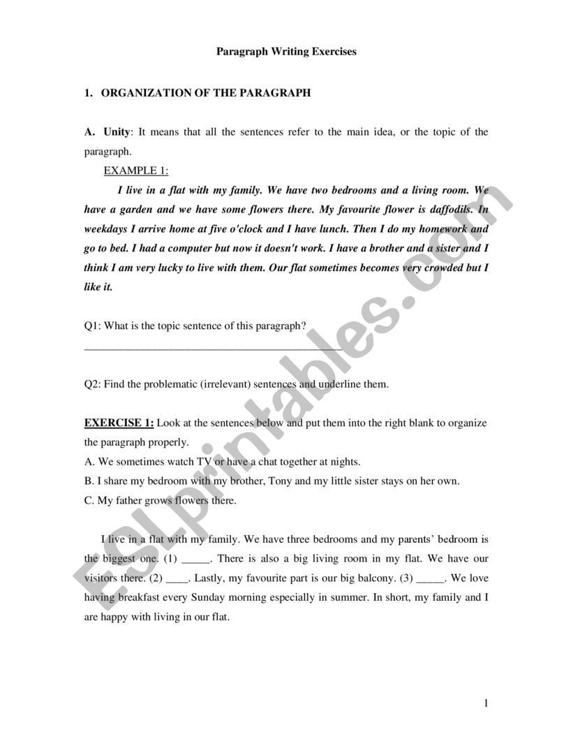 PRACTISE UNITY & COHERENCE AND COHESION IN PARAGRAPH WRITING