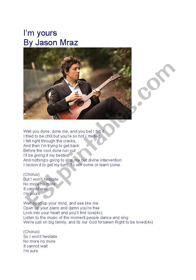 Im yours Jason Mraz worksheet