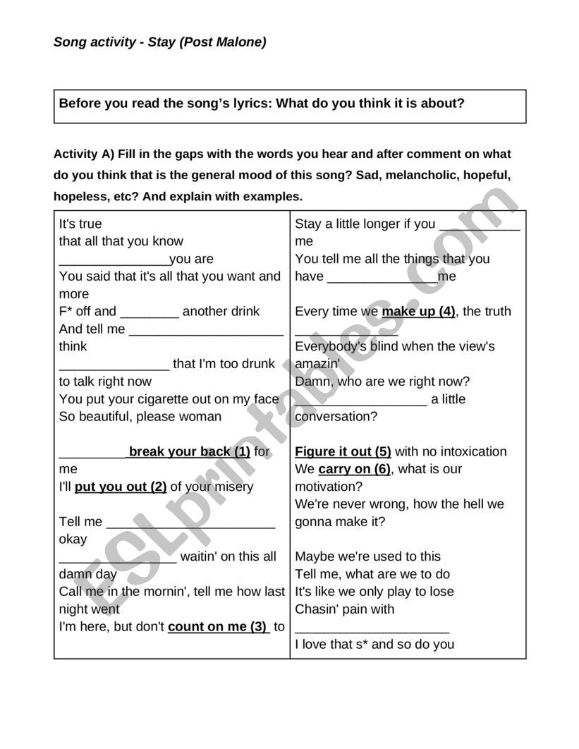 Post Malone Song Activity Stay 