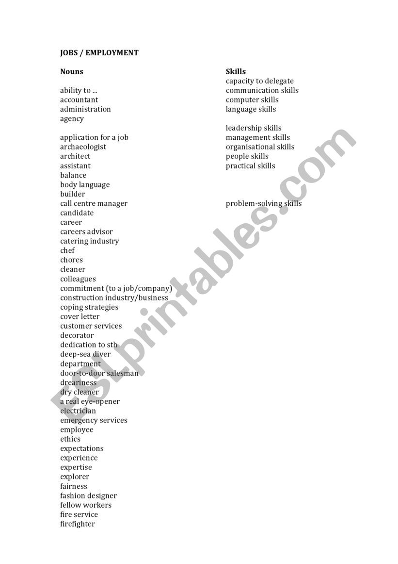 VOCABULARY JOBS C1 LEVEL worksheet